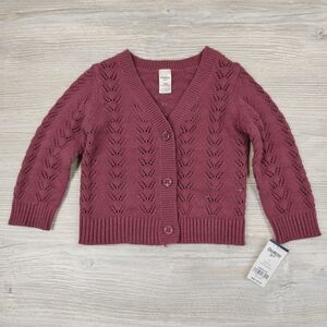 NEW OshKosh Chunky Knit Yarn Cardigan Sweater Baby Girl Purple 24 Month